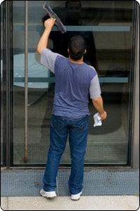 window cleaner working