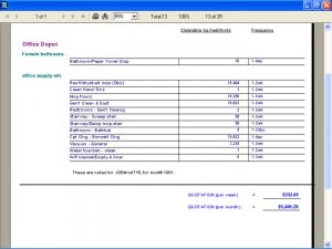 Printout of a janitorial cleaning job estimate